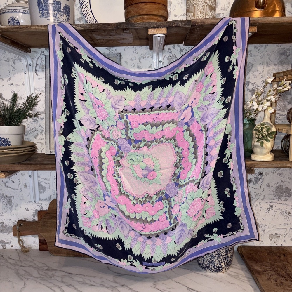 Vintage Leonard Paris Bohemian Silk Women's Scarf Old Money Floral Onesize